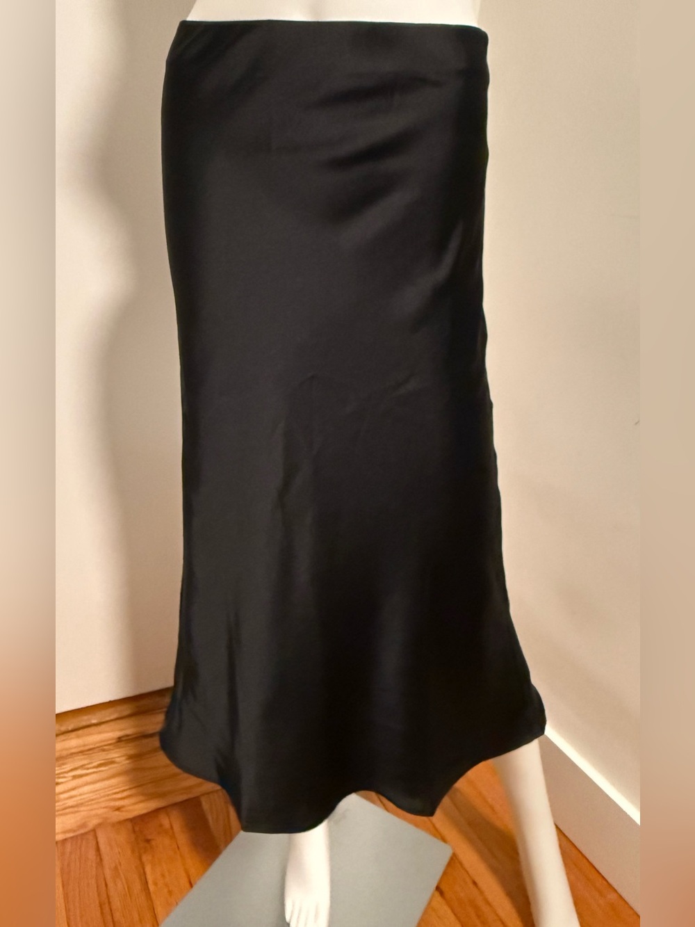 NWOT Beautiful Chaos Black Satin Midi Slip Skirt XS